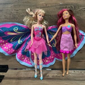 2 Barbie Doll Lot With Barbie Clothing, Fairy-Tastic Princess & Dolphin Magic